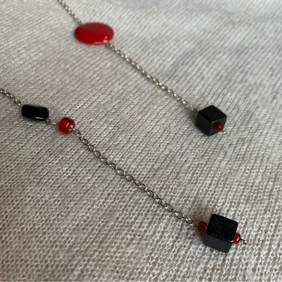 2x18$ 🦃 🍂HANDMADE - Red & Black Beads chains necklace - Collar + 2 drop chains - Picture 4 of 7